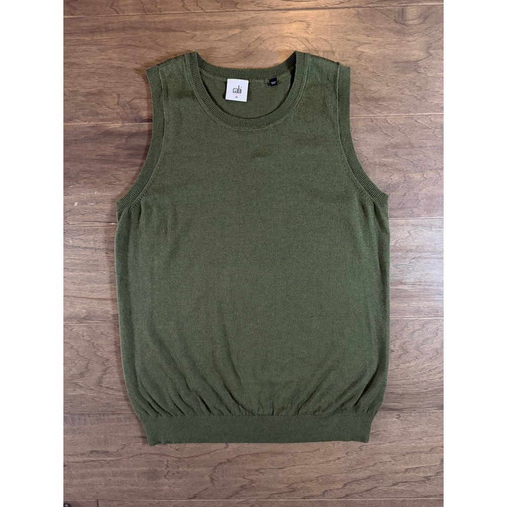 Cabi Olive Green Sleeveless Sweater Vest Crew Neck Cotton Blend Size M 5461